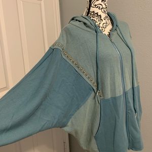 POL teal zip up hoodie